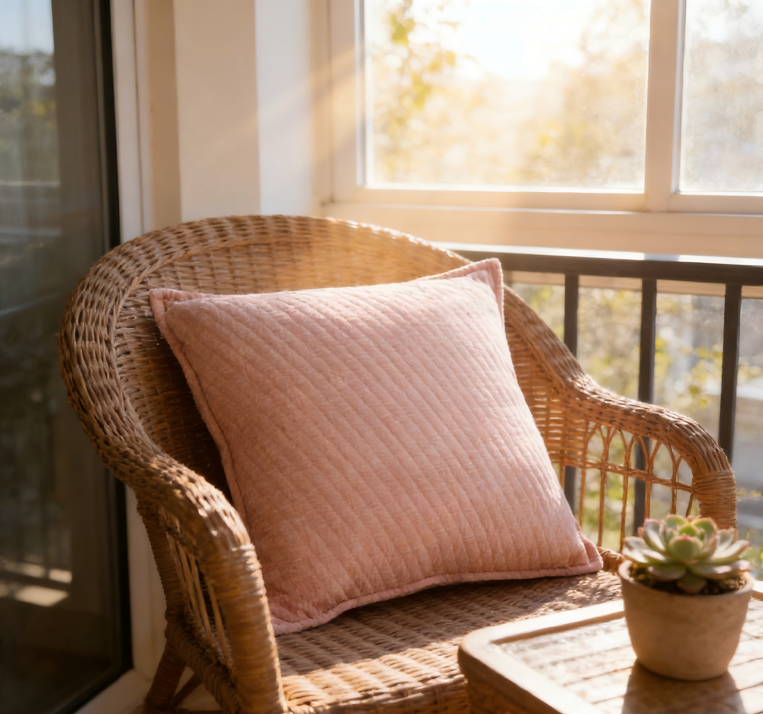 Serene Living Series Blush Quilted Chenille Pillow