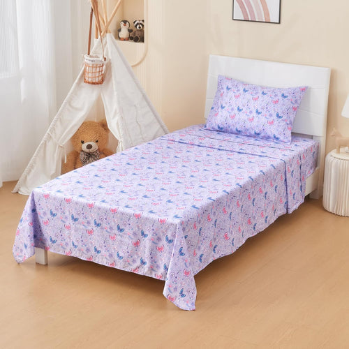 Floral Butterfly Kids Microfiber Bed Sheet Set Deep Pocket Soft & Breathable