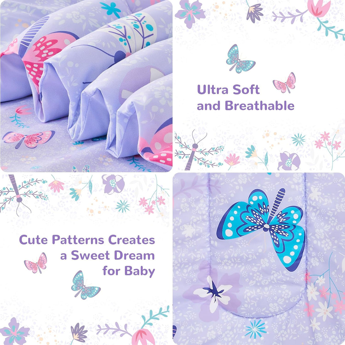 Purple Butterfly Toddler Comforter Set– 4 Piece