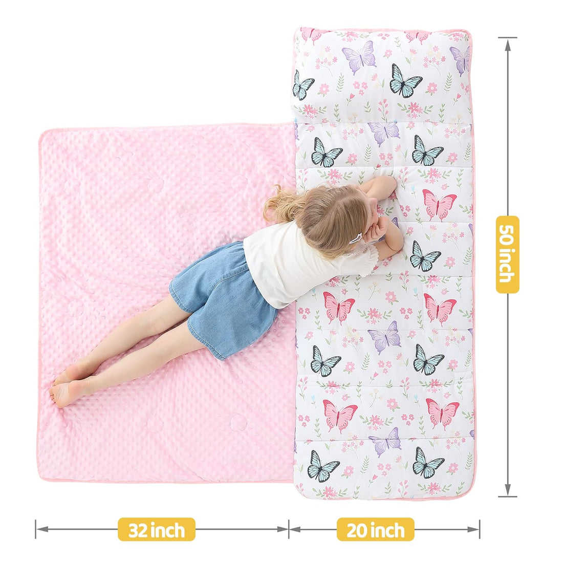 White Butterfly Toddler Nap Mat with Pillow & Blanket