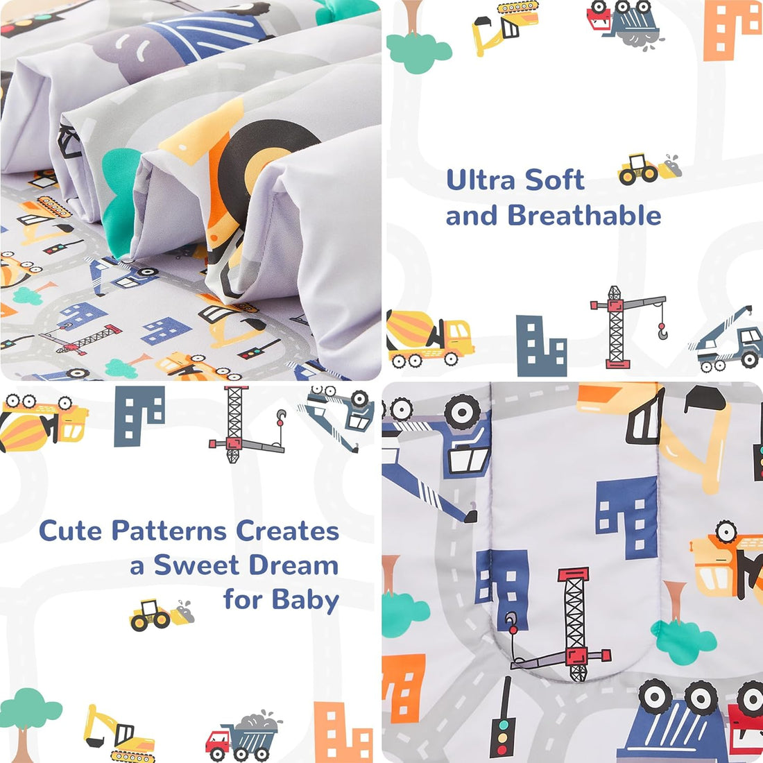 Busy Construction Toddler Comforter Set– 4 Piece