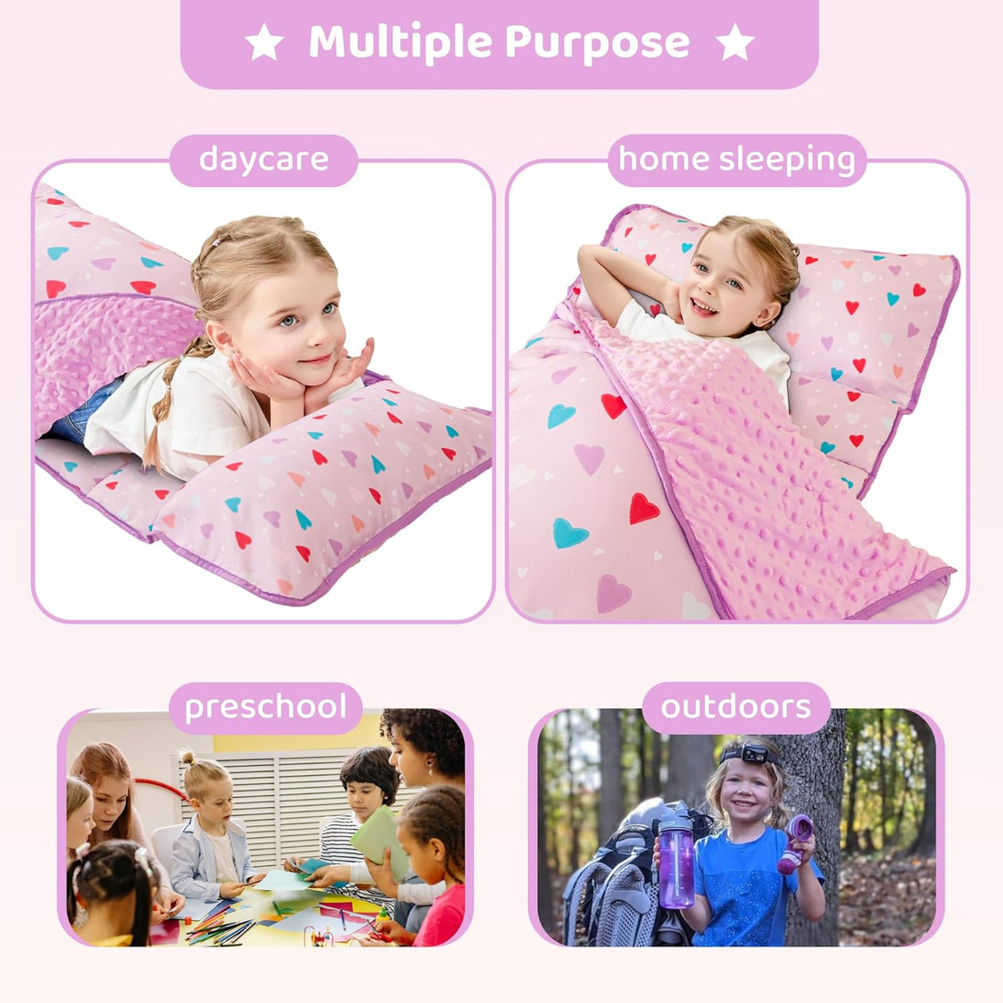 Colorful Hearts Toddler Nap Mat with Pillow & Blanket
