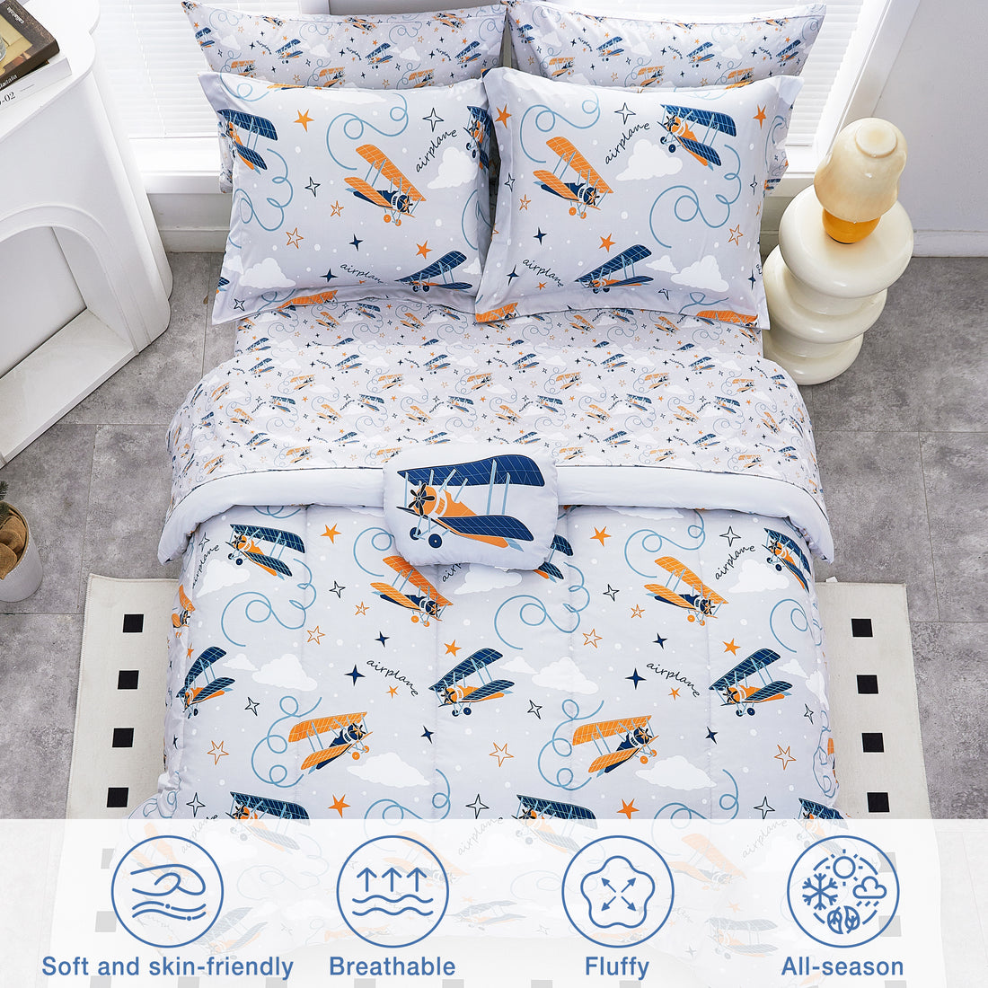 Grey Glider Comforter Sets for Kids– 6 or 8 Piece Options