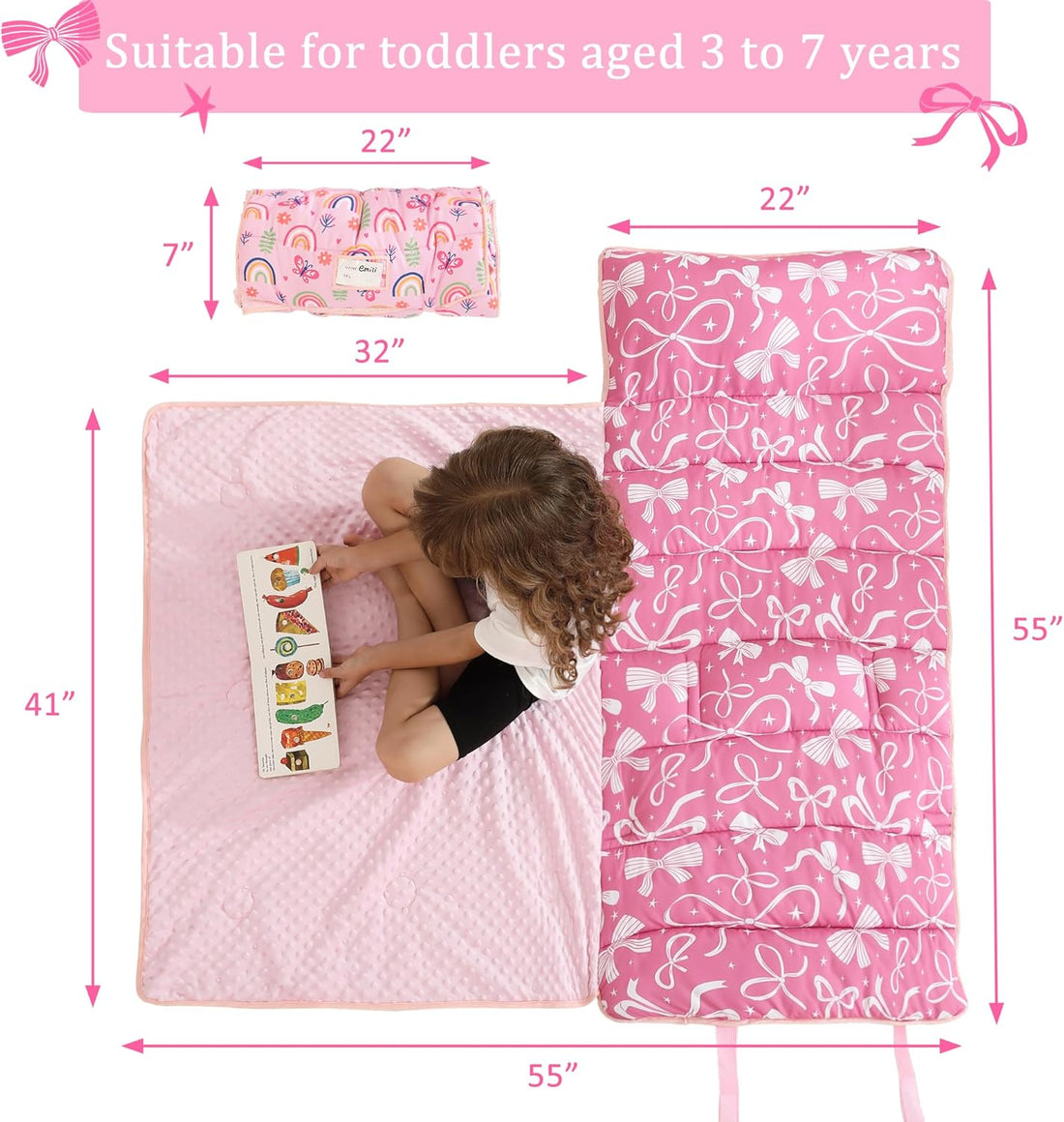 Bowknot Toddler Nap Mat with Pillow & Blanket