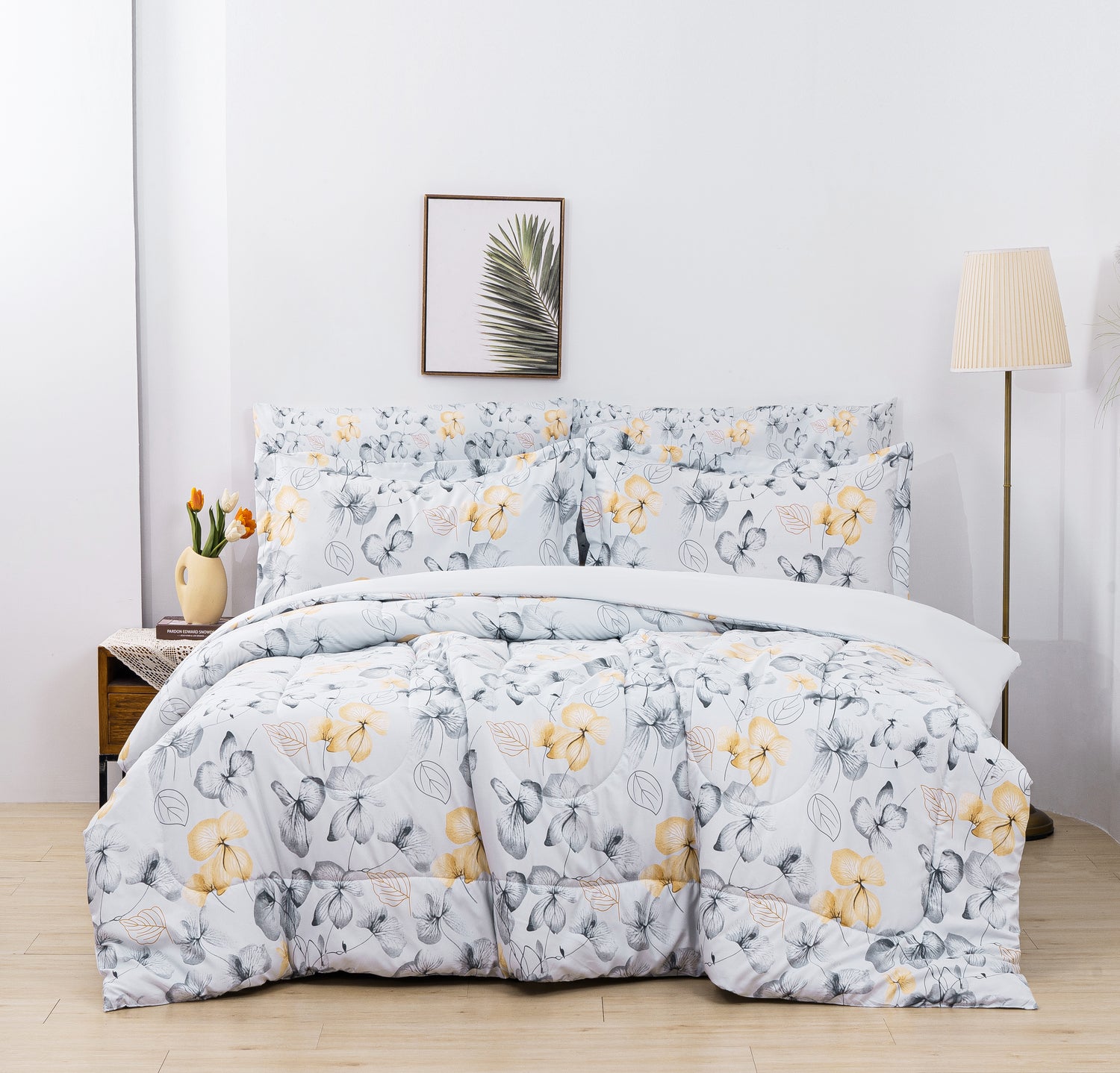 Yellow Floral Graceful Comforter Set 7 Pieces