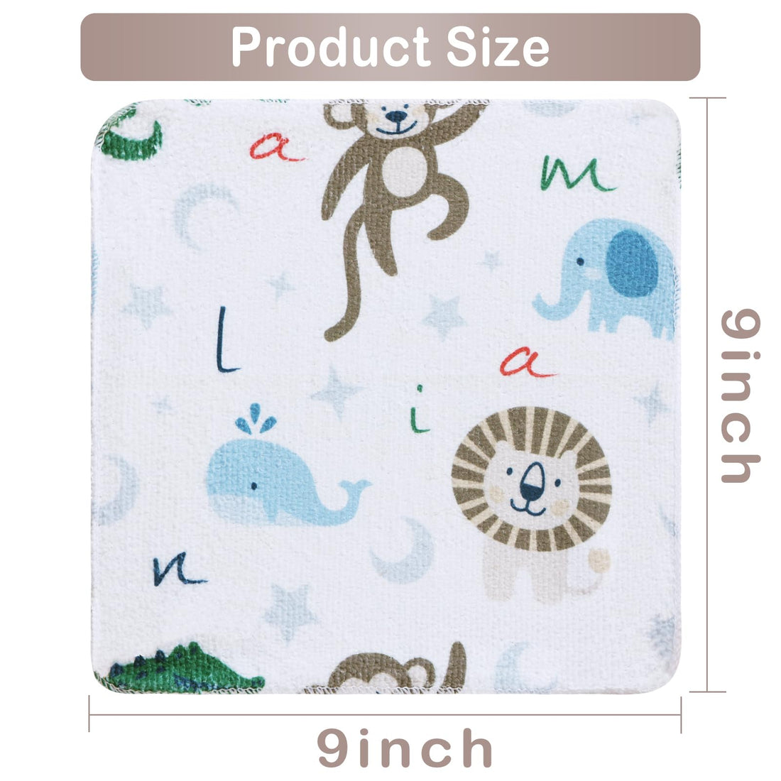 Animals 9x9 Baby Washcloths