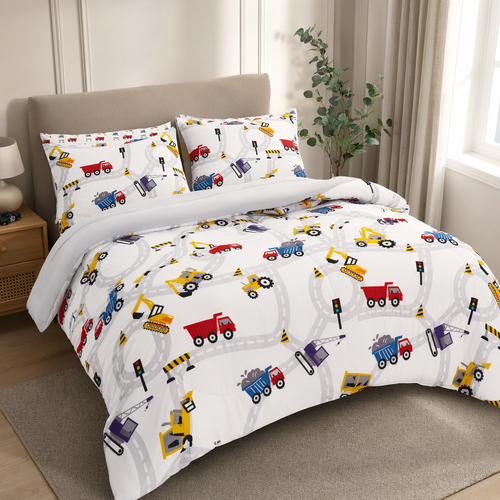 Playful Construction Vehicles bedding Set– 5 or 7 Piece Options