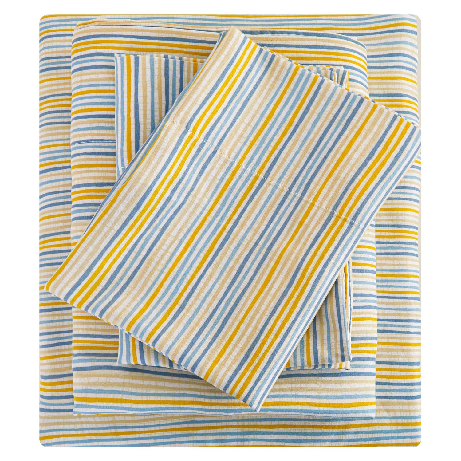 Vibrant Blue Yellow Pinstripe Bed Sheets Set