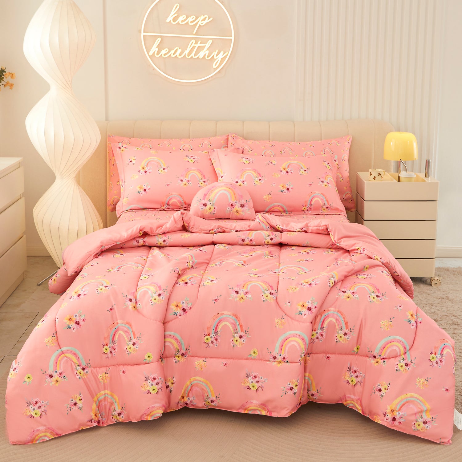 Rainbow Flower 6/8 Pcs Comforter Sets for Girls Kids
