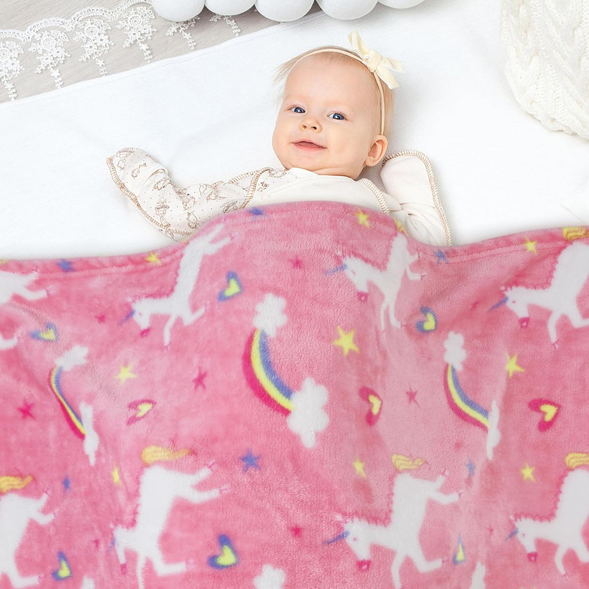 Pink Unicorn Kids Plush Throw Blanket, Soft & Warm