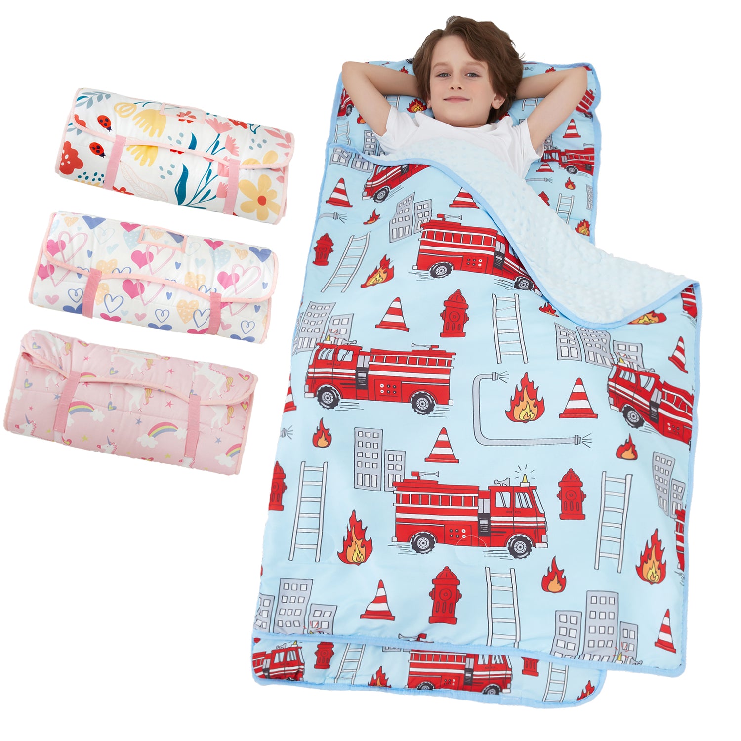 Fire Truck Toddler Nap Mat with Pillow and Blanket