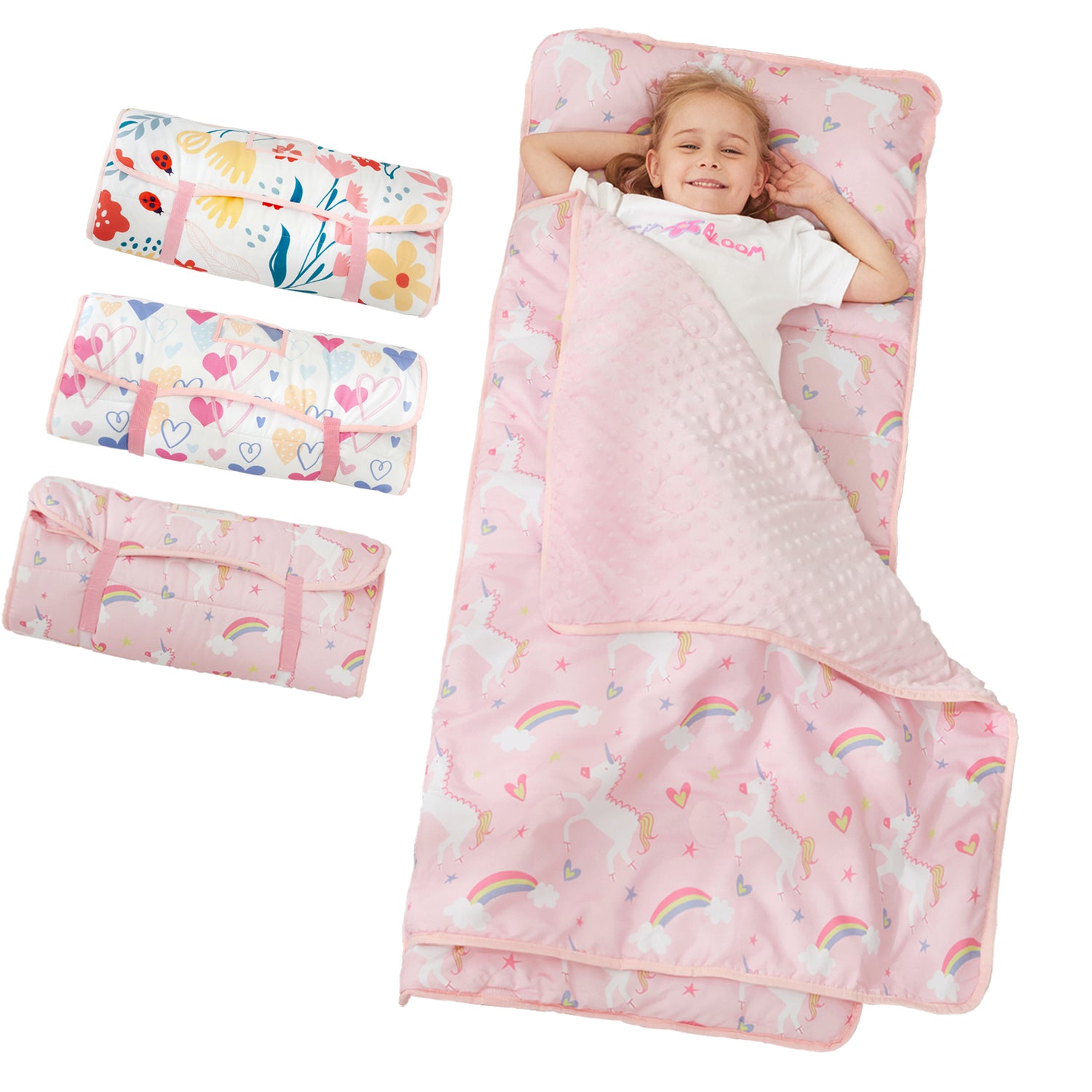 Pink Unicorn Toddler Nap Mat with Pillow and Blanket