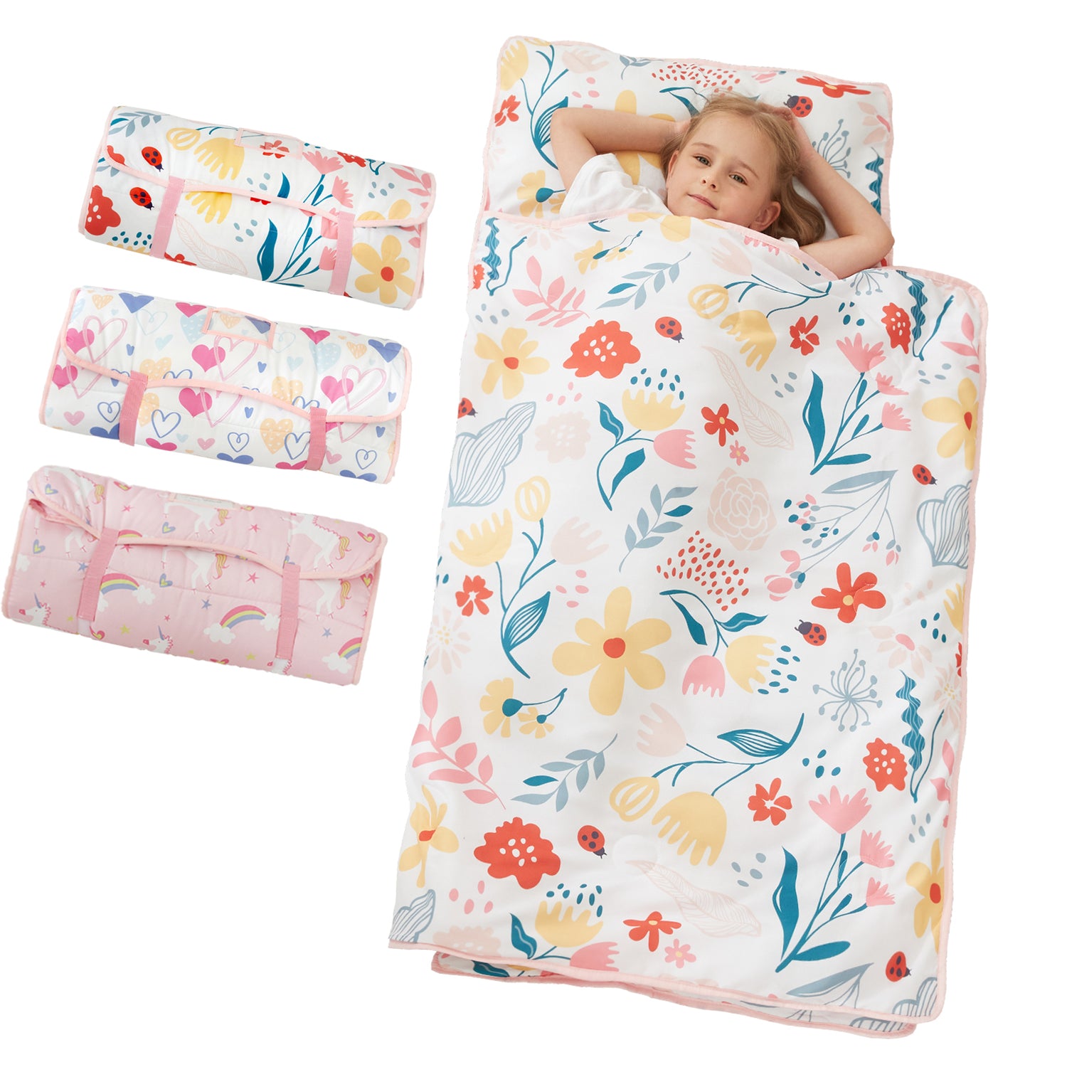 Flower Toddler Nap Mat with Pillow and Blanket