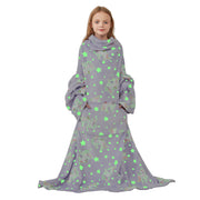 Glowing Unicorn Wearable Fleece Blanket with Sleeves & Foot Pocket for Kids