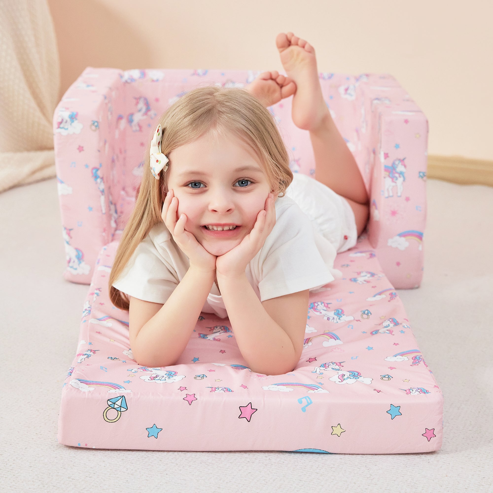 Pink Unicorn  2-in-1  Kids Sofa for Toddler Convertible Sofa to Lounger Bed