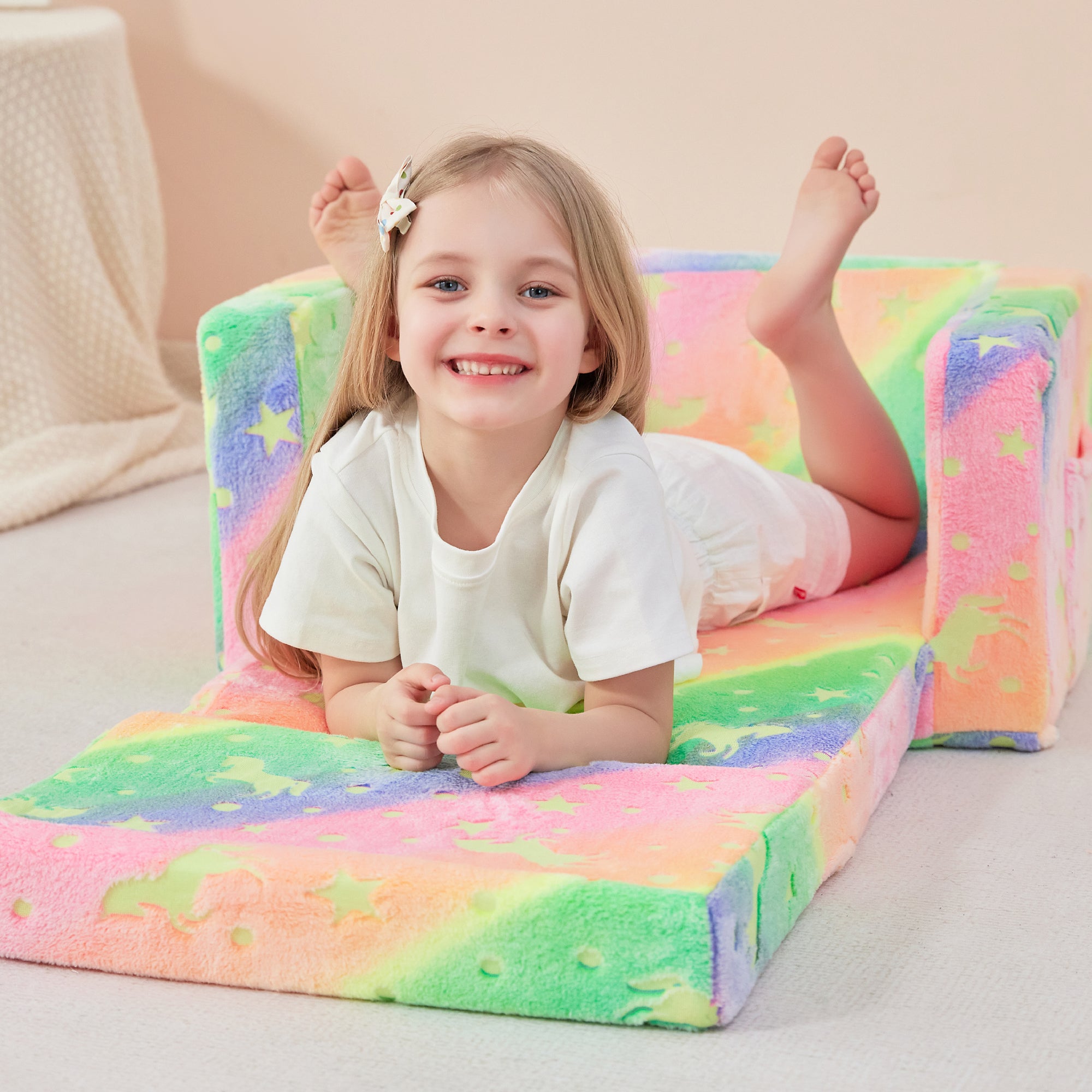 Glow Unicorn 2-in-1  Kids Sofa for Toddler Convertible Sofa to Lounger Bed