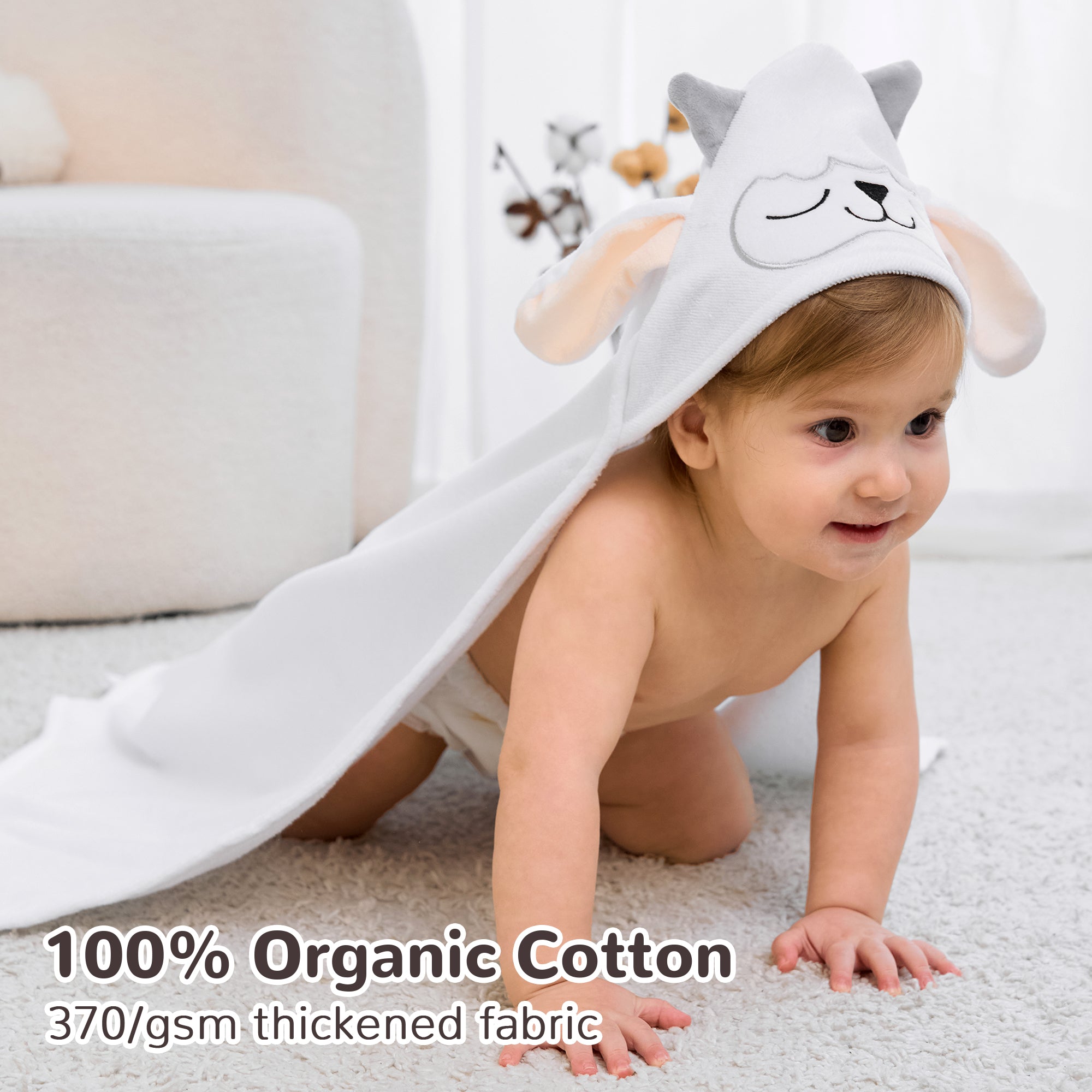 (Sheep & Dinosaur) 2 Pack Cotton Hooded Baby Towels, Extra Thick and Absorbent, 32" * 32"