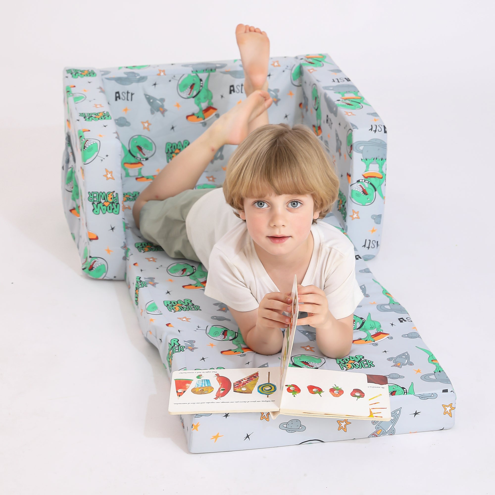 Gray Dinosaur 2-in-1 Kids Sofa for Toddler Convertible Sofa to Lounger