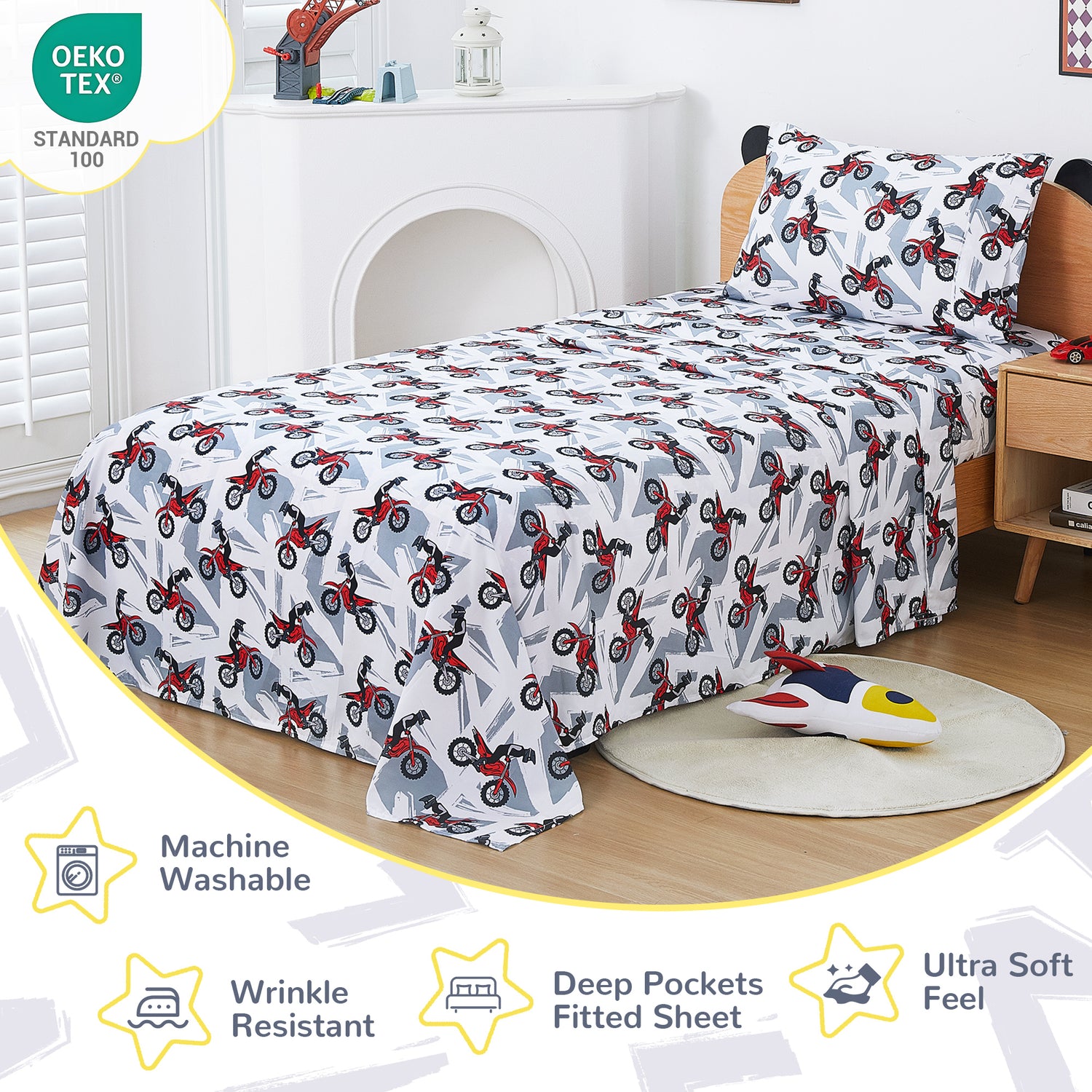Red Motorcycle Kids Bed Sheet Set