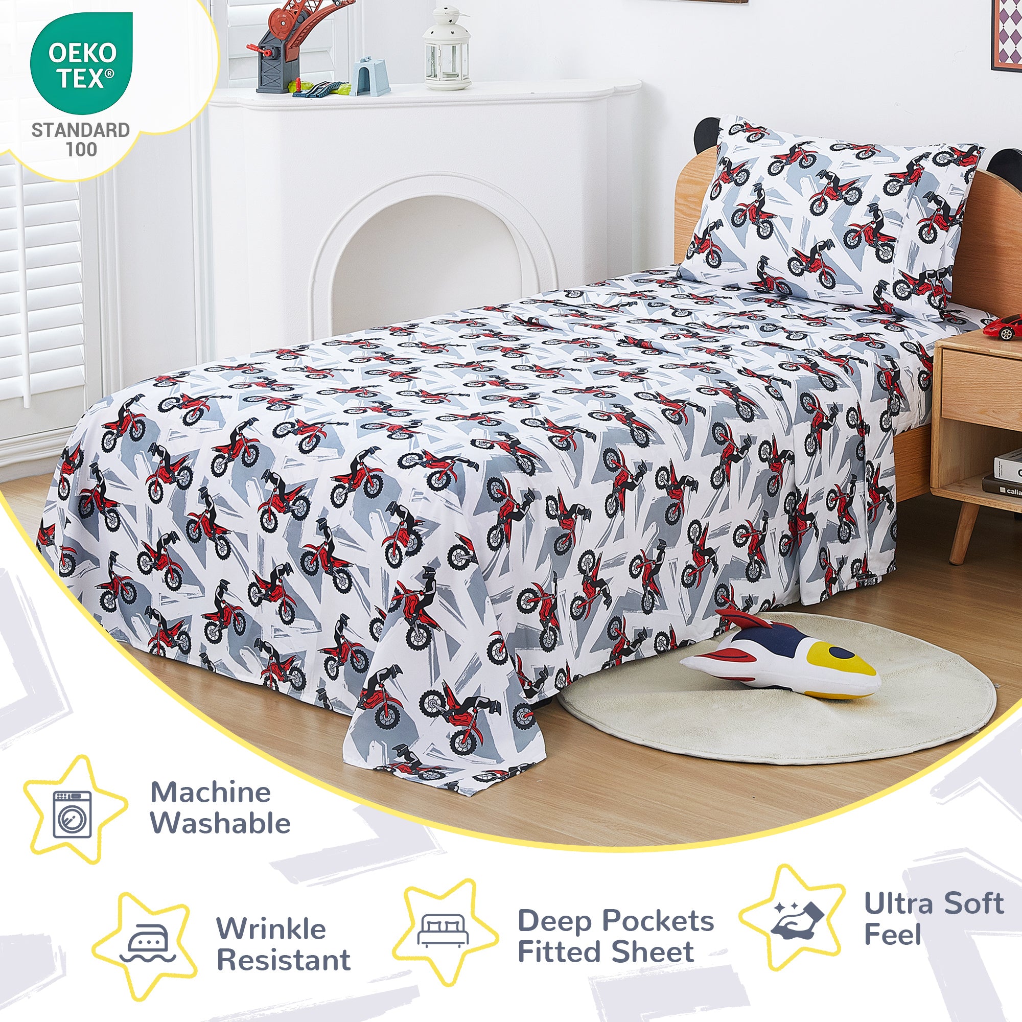 Red Motorcycle Kids Bed Sheet Set
