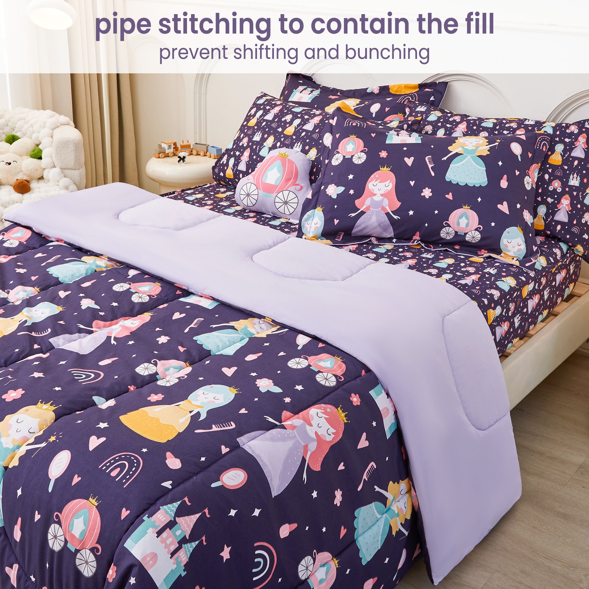 Castle Princess Comforter Sets for Kids– 6 or 8 Piece Options