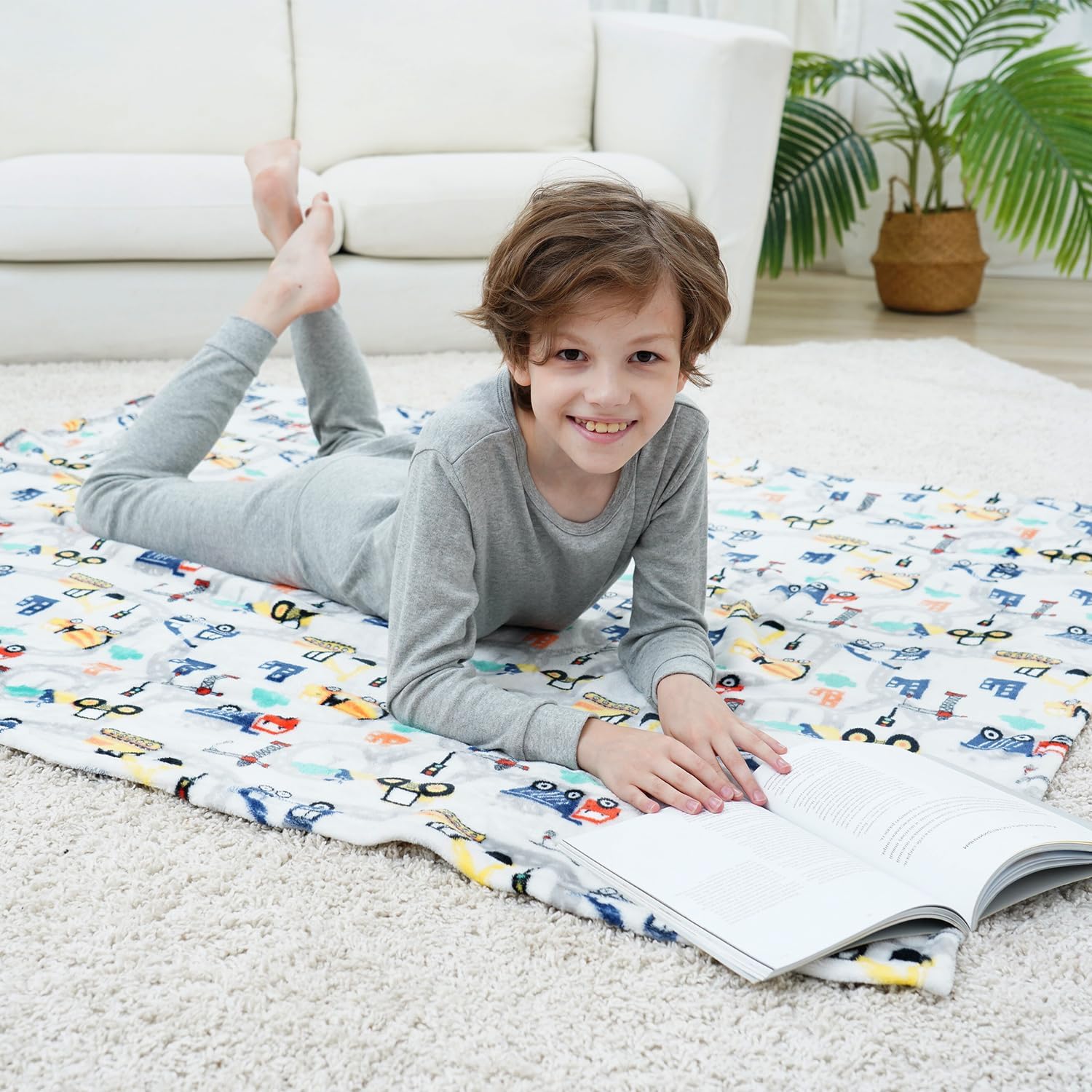 Gray Truck Kids Throw Blanket for Boys and Girls Soft Cozy Flannel