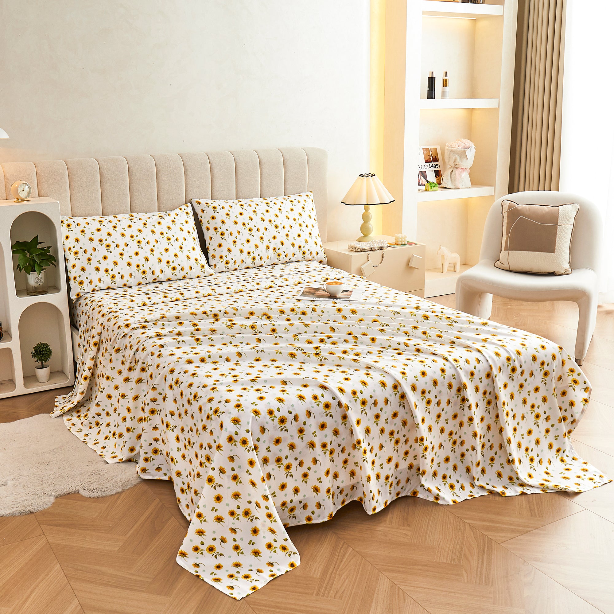 Sunflower Breeze Pattern Sheet Set with Non-slip Straps