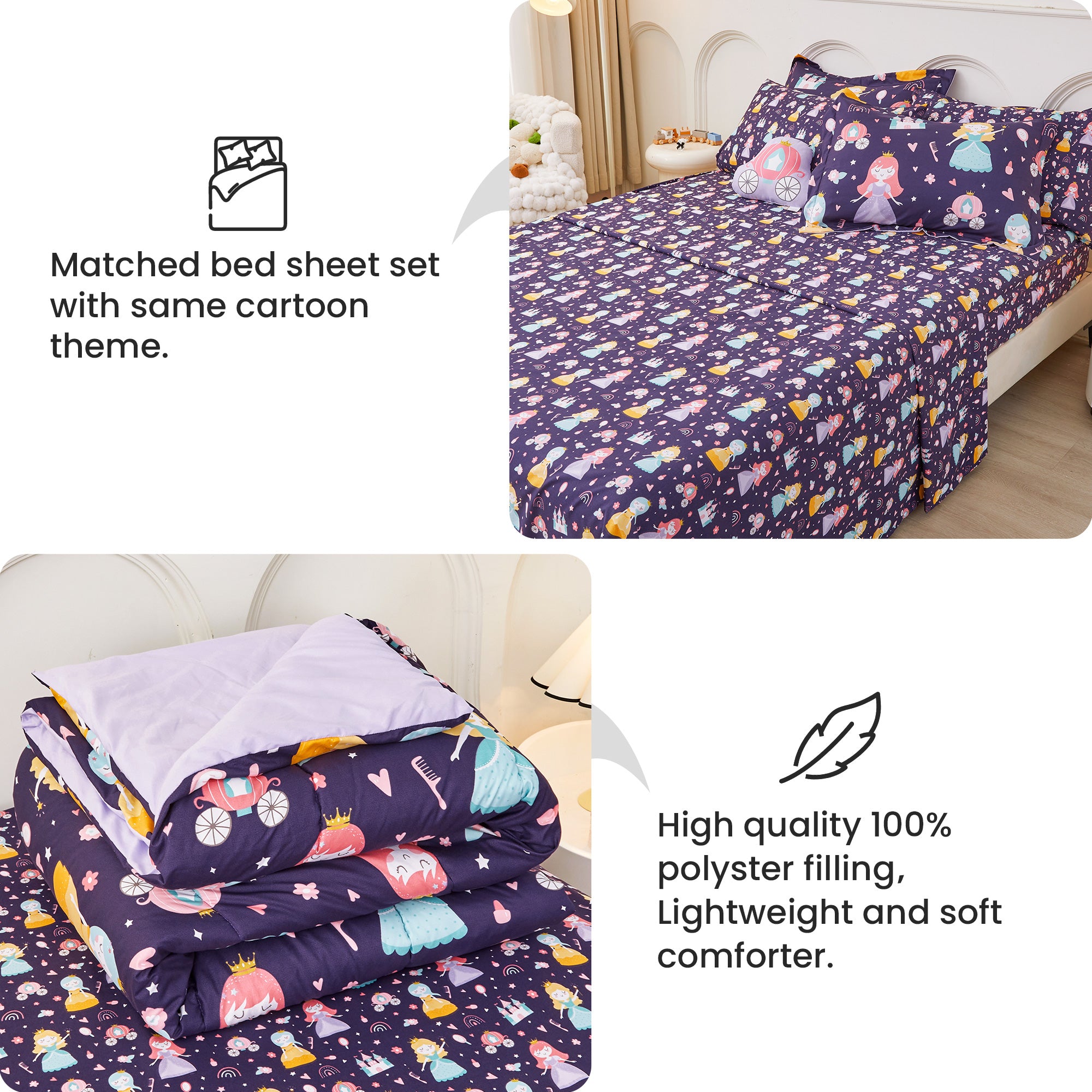Castle Princess Comforter Sets for Kids– 6 or 8 Piece Options
