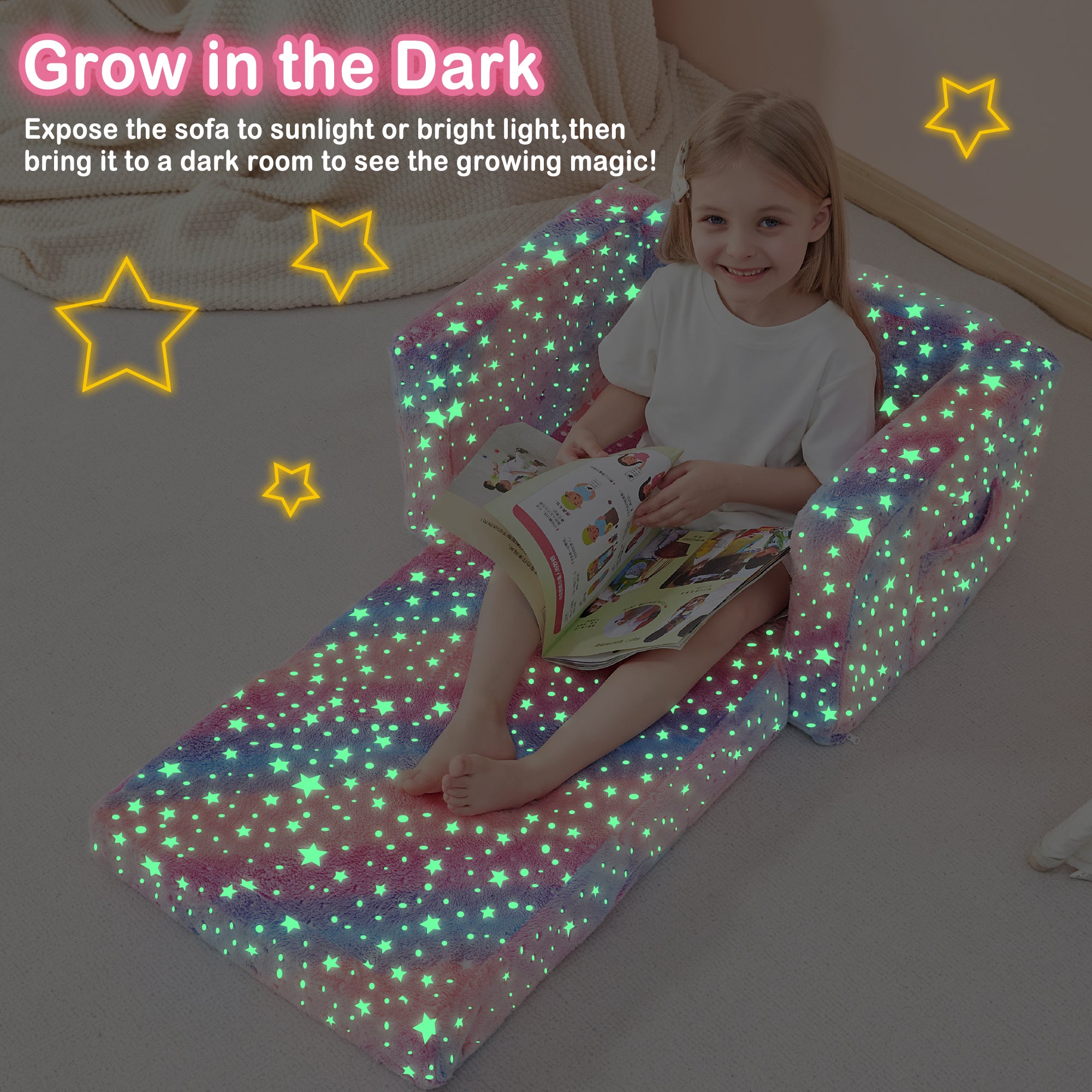 Glow Star 2-in-1 Kids Sofa for Toddler Convertible Sofa to Lounger Bed