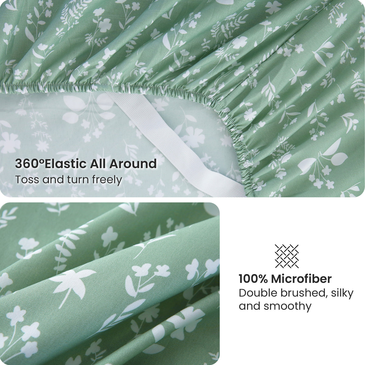 Sage Green Ditsy Floral Bed Sheet Set Deep Pocket Double Brushed Microfiber