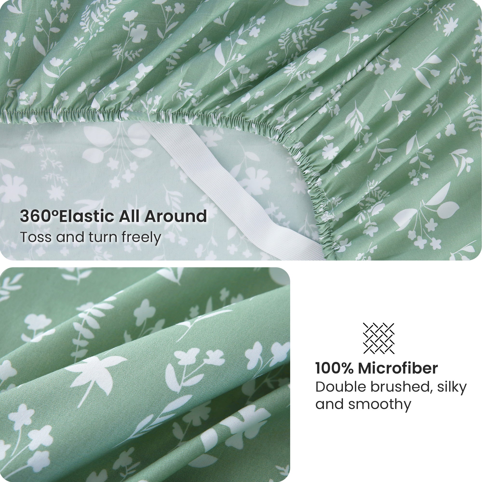 4 Piece Vintage Sage Green Flower Patterned Bed Sheets Set