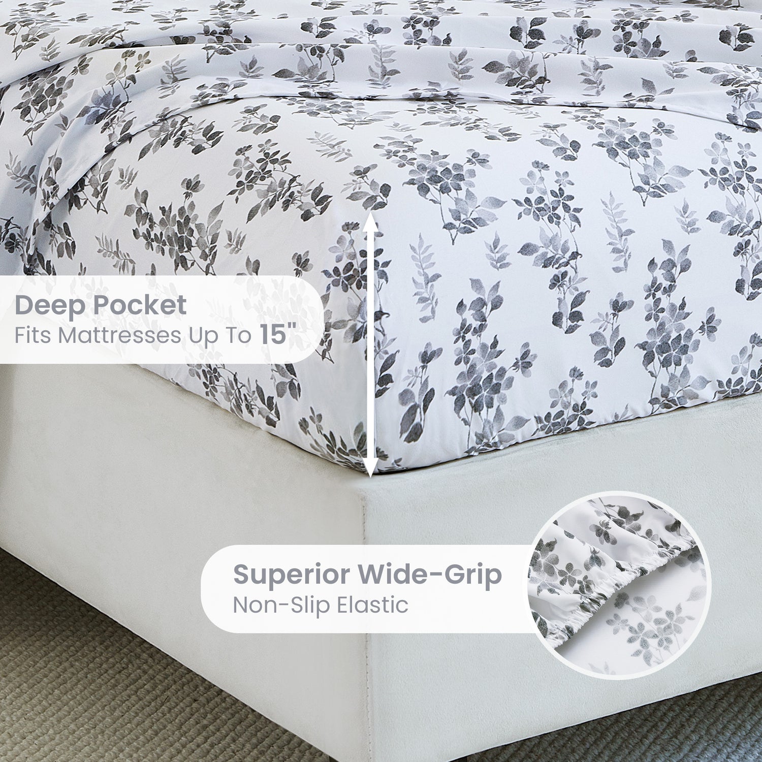 Gradient Grey Small Flowers Bed Sheets Set