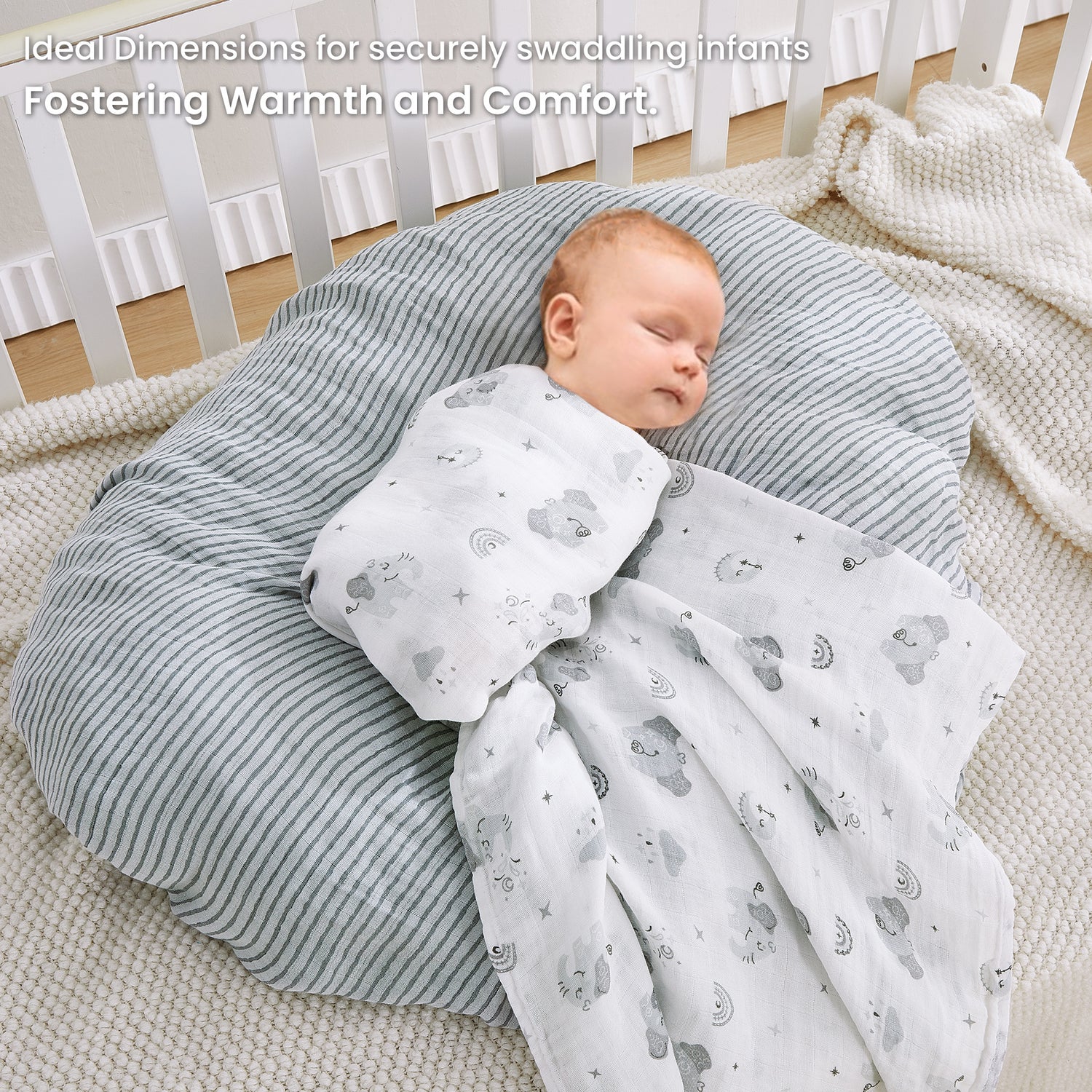 Gray Elephant Muslin Swaddle Blankets for Baby Girls & Boys Gift