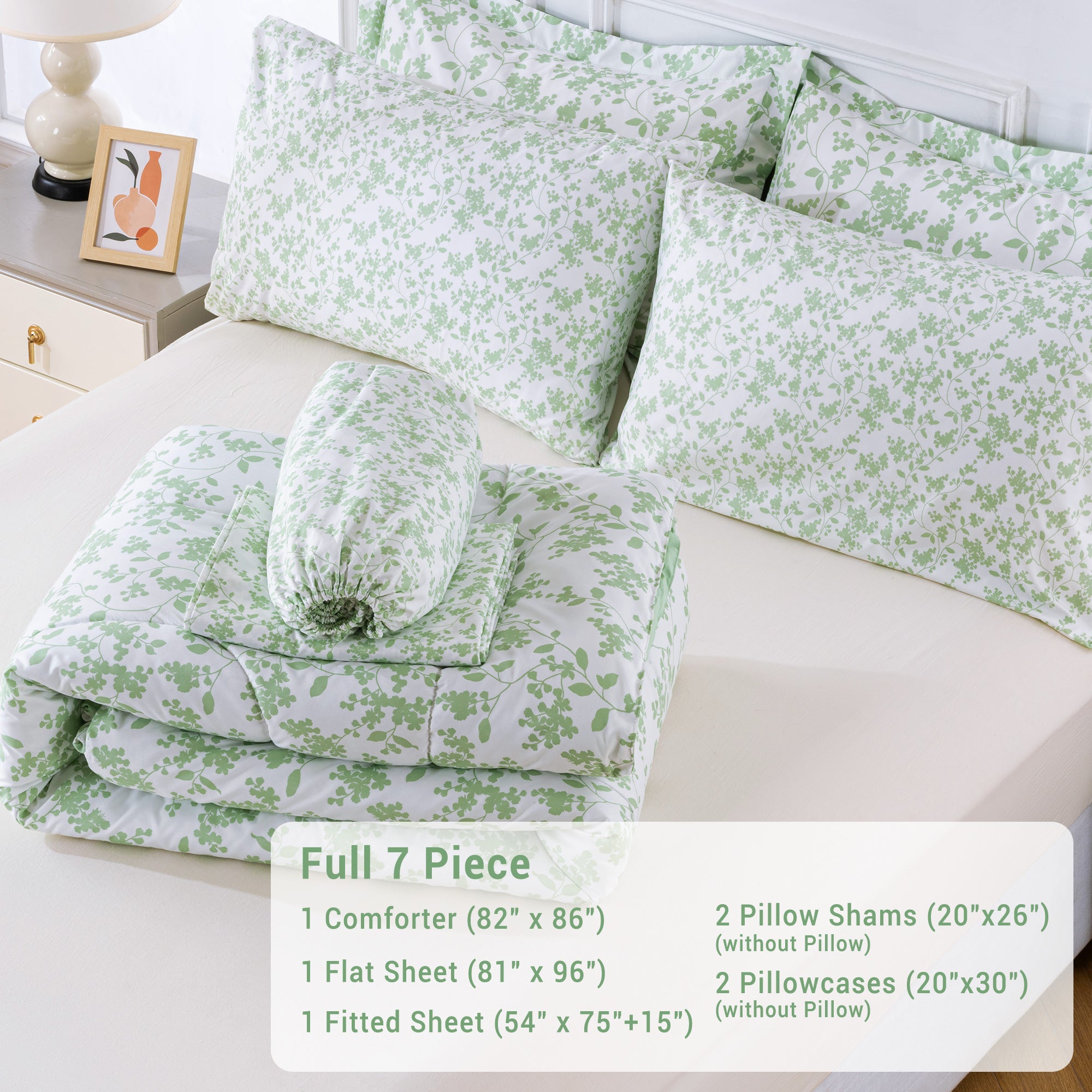 Pastel Green Floral Retreat Comforter Set 7 Pieces