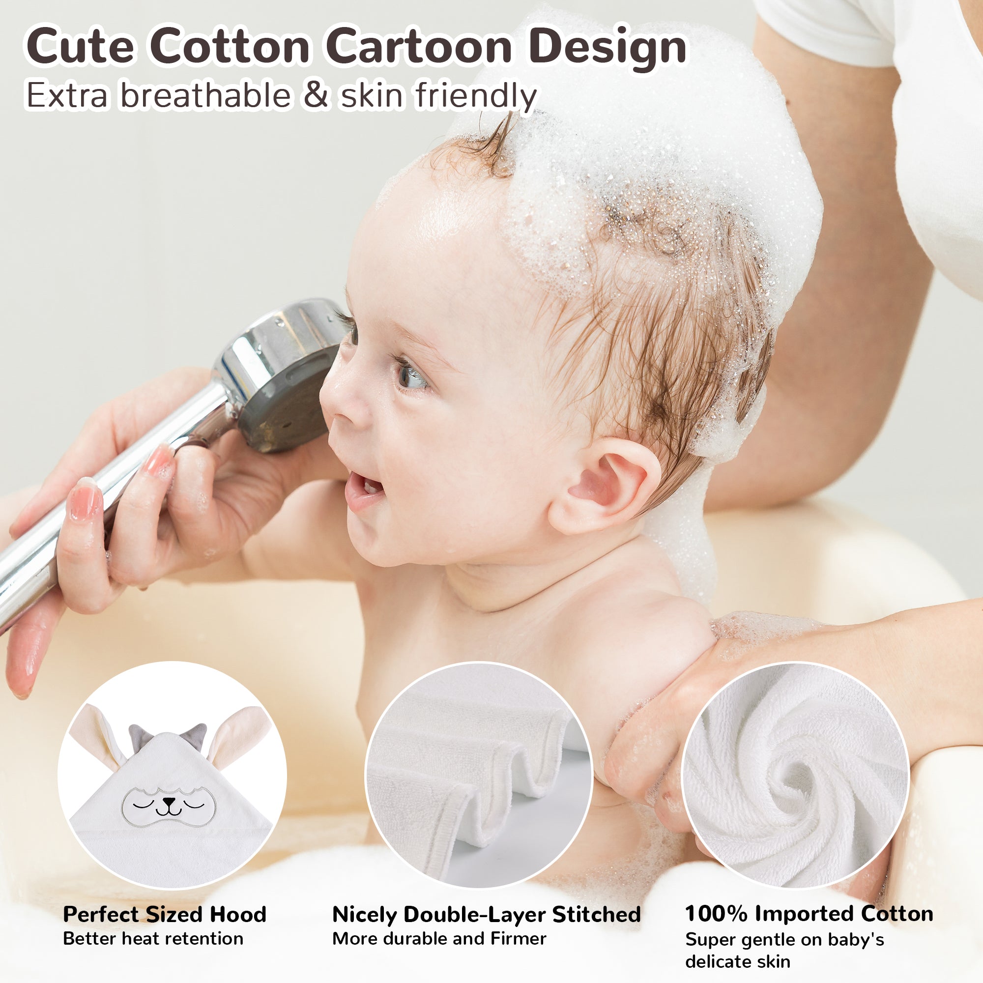 (Sheep & Dinosaur) 2 Pack Cotton Hooded Baby Towels, Extra Thick and Absorbent, 32" * 32"