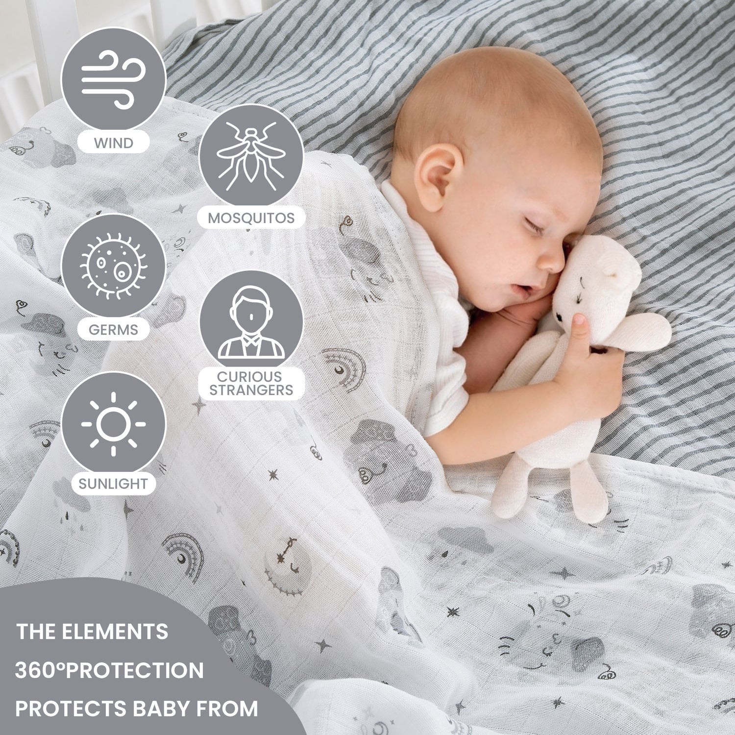 Gray Elephant Muslin Swaddle Blankets for Baby Girls & Boys Gift