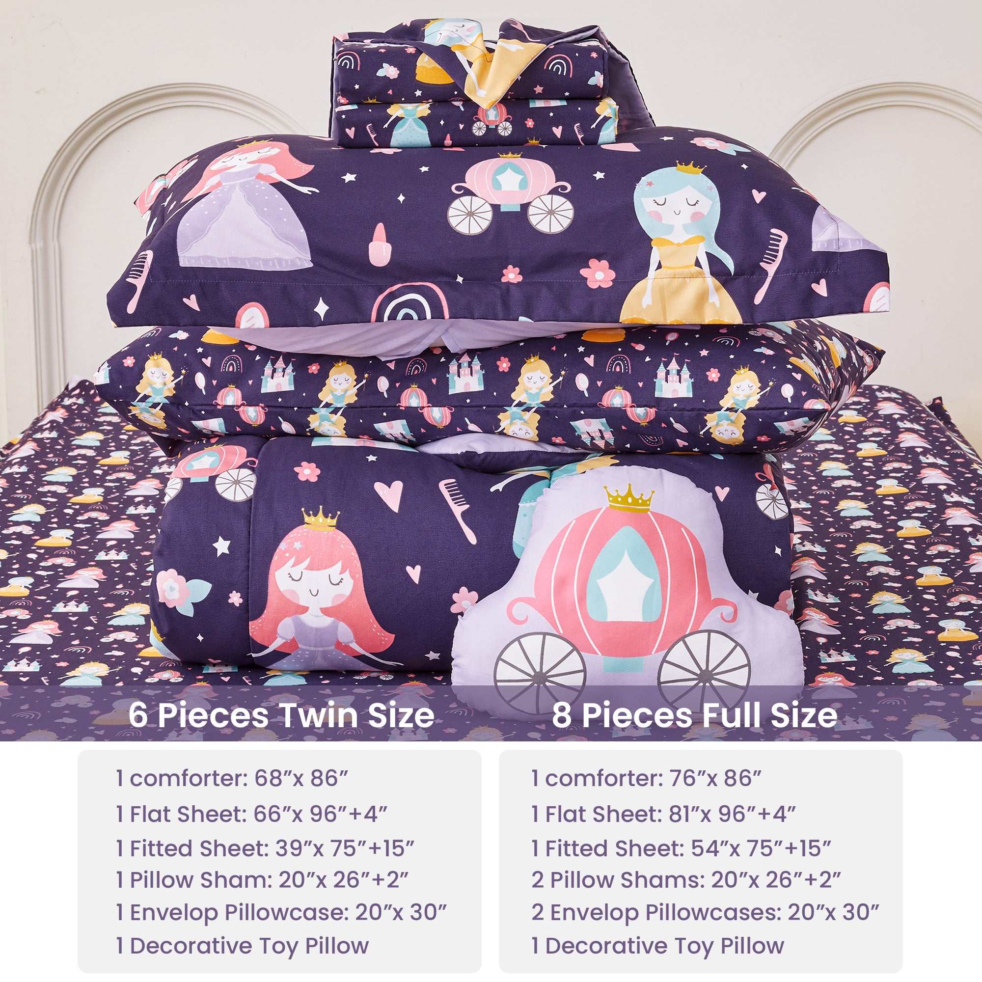 Castle Princess Comforter Sets for Kids– 6 or 8 Piece Options