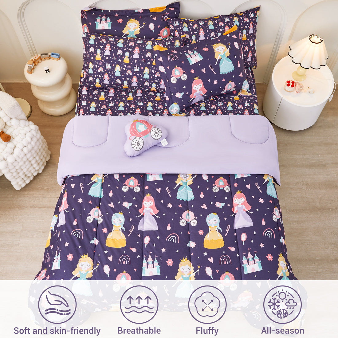 Castle Princess Comforter Sets for Kids– 6 or 8 Piece Options
