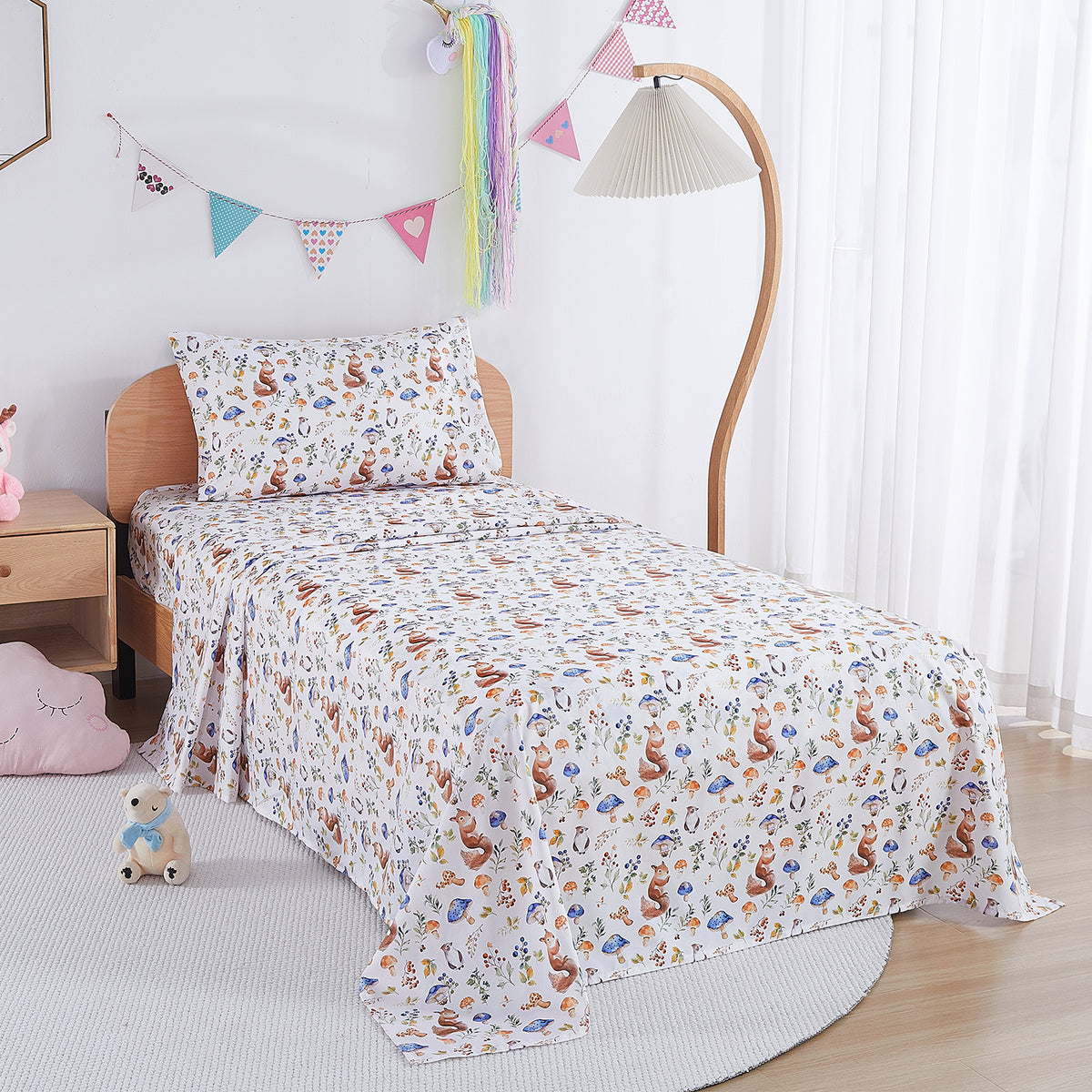Watercolor Squirrel Bed Sheet Set Deep Pocket Double Brushed Microfiber