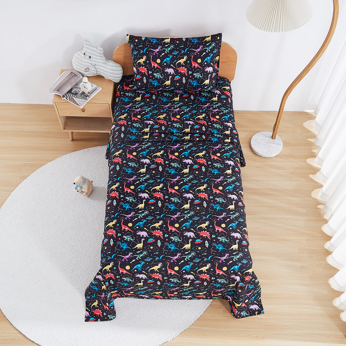 Space Dinosaur Kids Bed Sheet Set Deep Pocket Double Brushed Microfiber