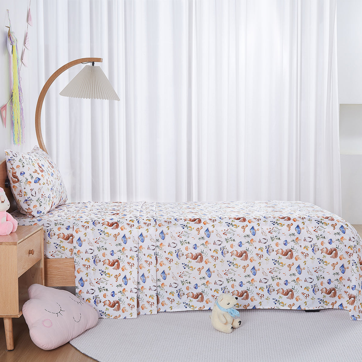 Watercolor Squirrel Bed Sheet Set Deep Pocket Double Brushed Microfiber