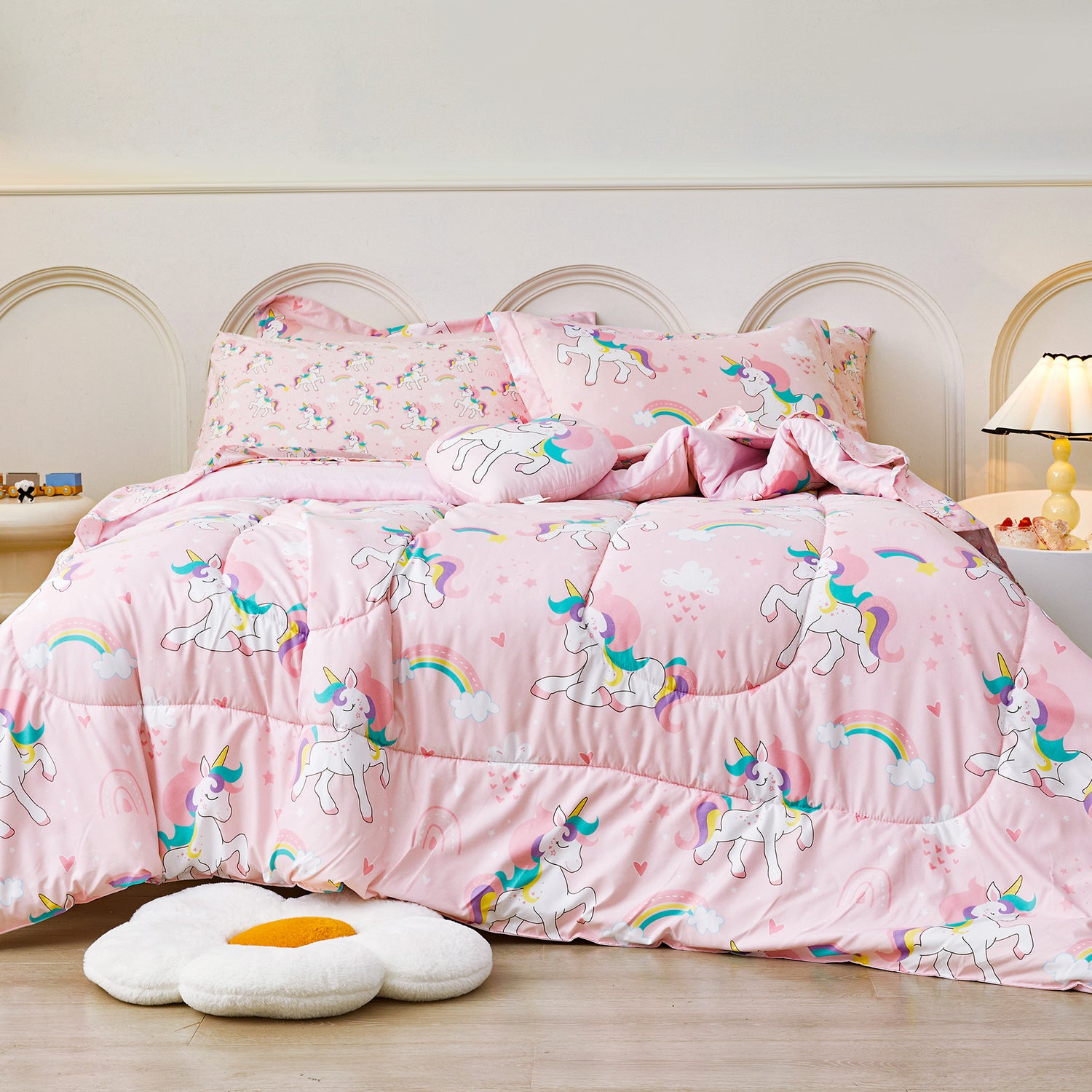 Pink Unicorn Rainbow 6/8 Pcs Comforter Sets for Girls Kids