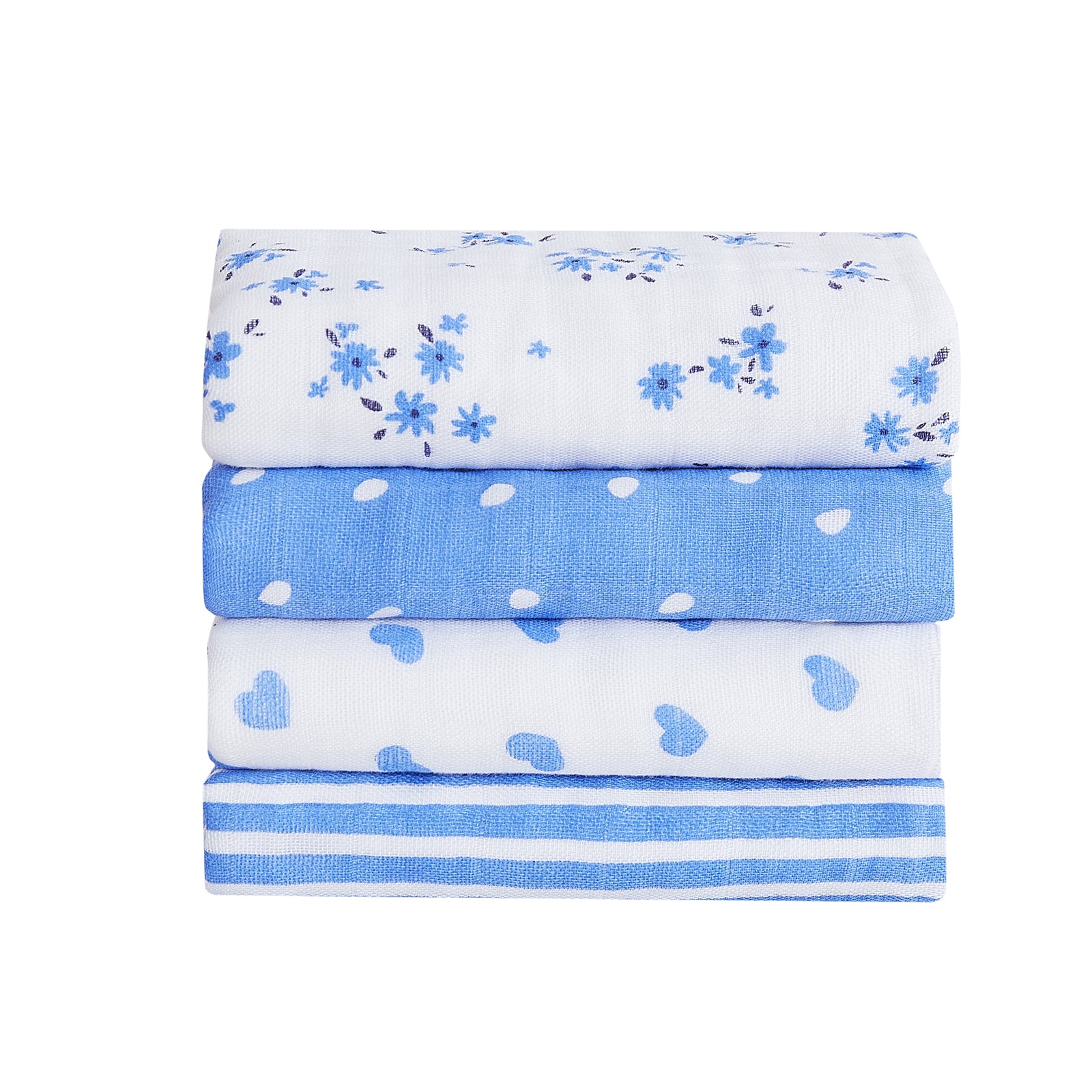 Heart & Flowers Baby Muslin Burp Cloths 10" x 20" 4 Pack