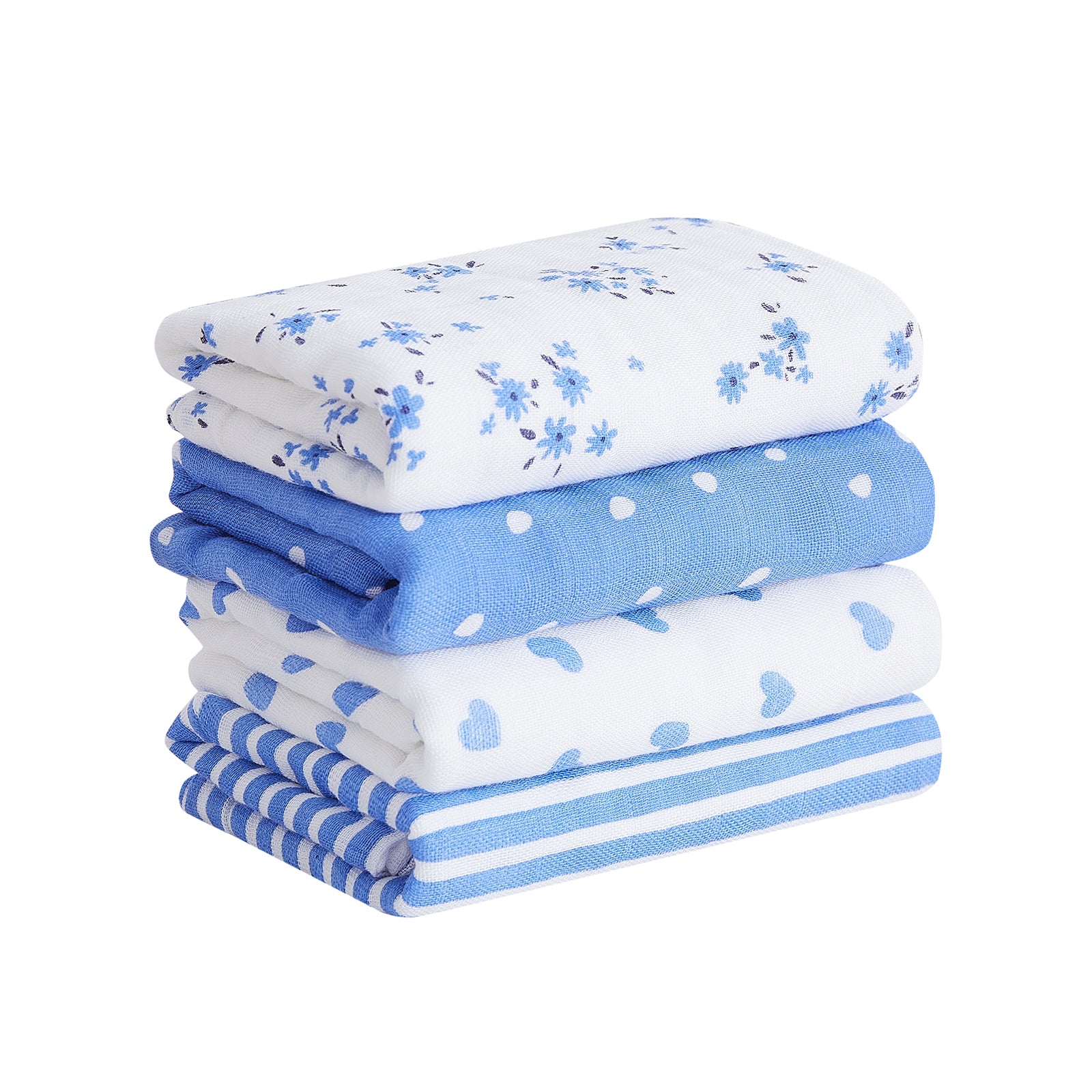 Heart & Flowers Baby Muslin Burp Cloths 10" x 20" 4 Pack