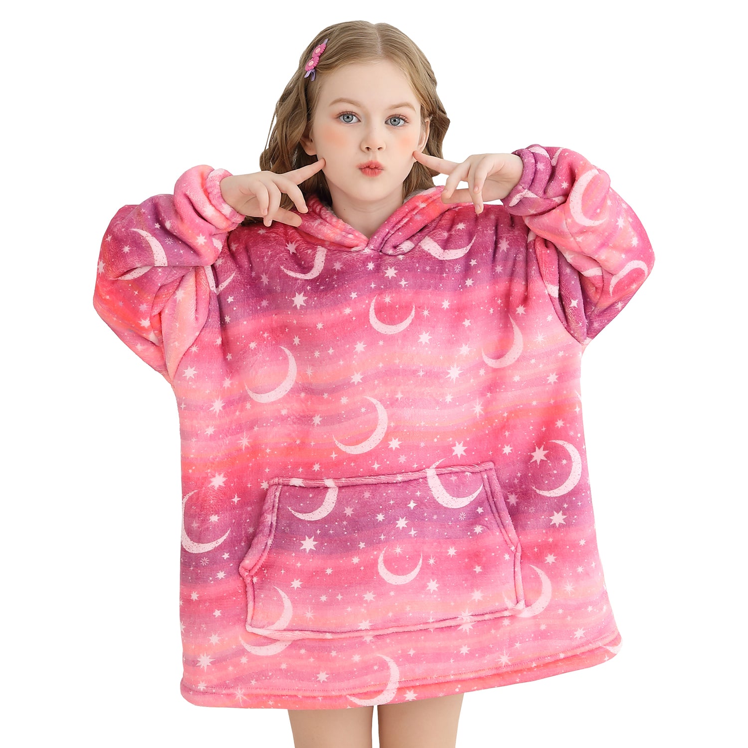 Star & Moon Kids Wearable Blanket, Toddler Sherpa Sweatershirt Hoodie with Front Pocket