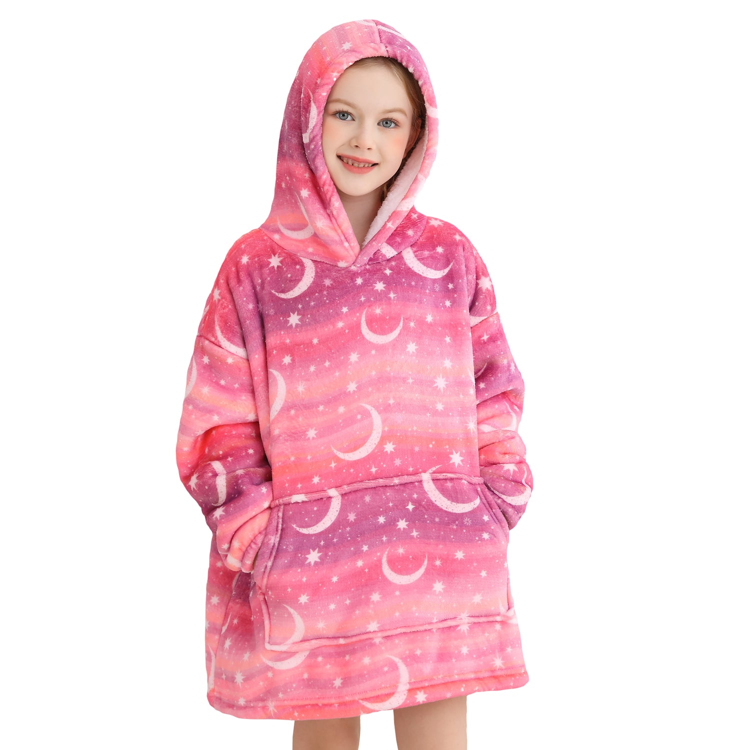 Star & Moon Kids Wearable Blanket, Toddler Sherpa Sweatershirt Hoodie with Front Pocket