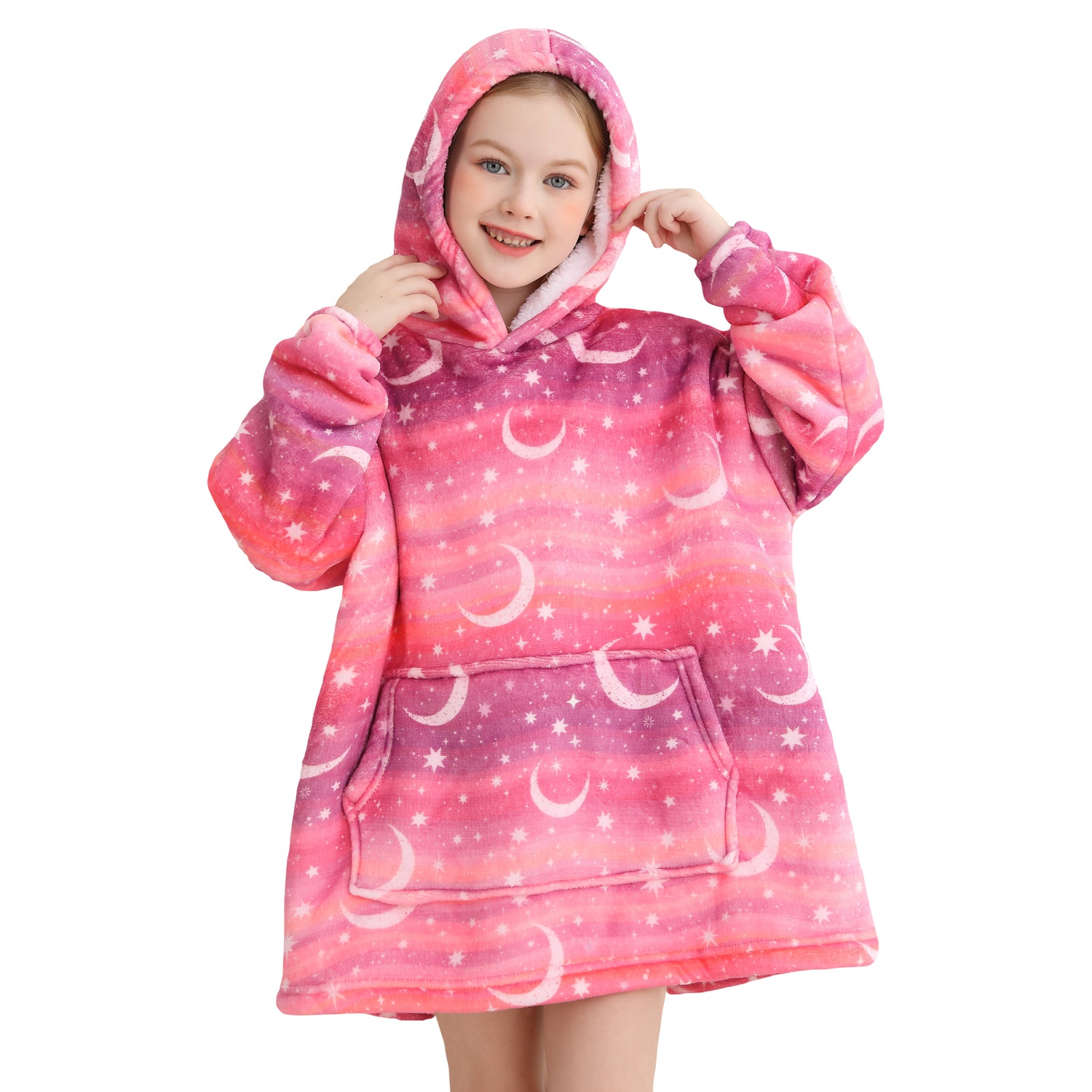 Star & Moon Kids Wearable Blanket, Toddler Sherpa Sweatershirt Hoodie with Front Pocket