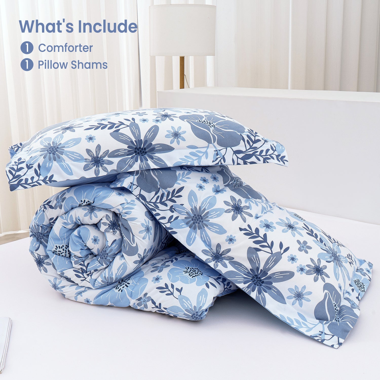 Blue Flower3 Pieces Comforter Sets with Pillow Shams