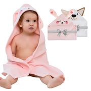 (Dog & Pink Rabbit) 2 Pack Cotton Hooded Baby Towels, Extra Thick and Absorbent, 32" * 32"