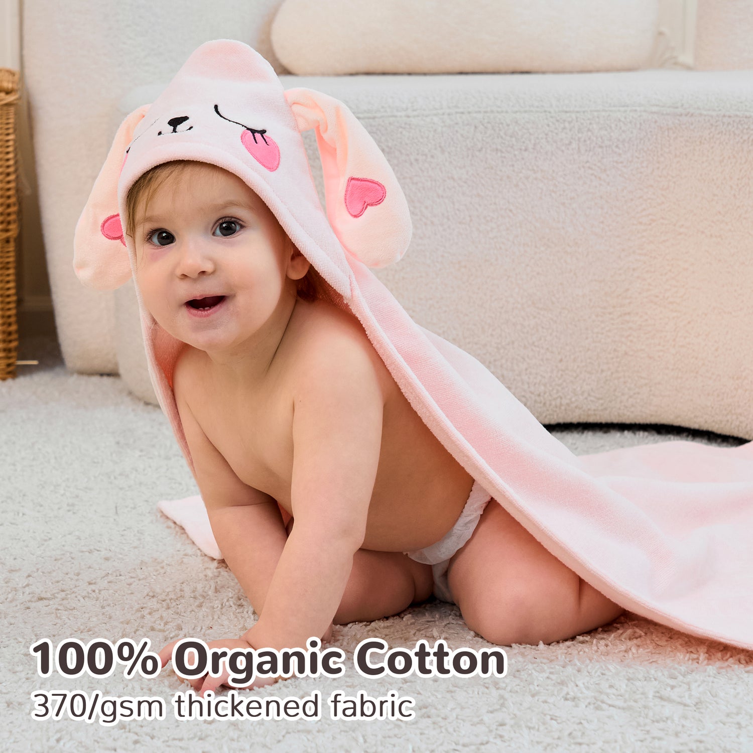(Dog & Pink Rabbit) 2 Pack Cotton Hooded Baby Towels, Extra Thick and Absorbent, 32" * 32"